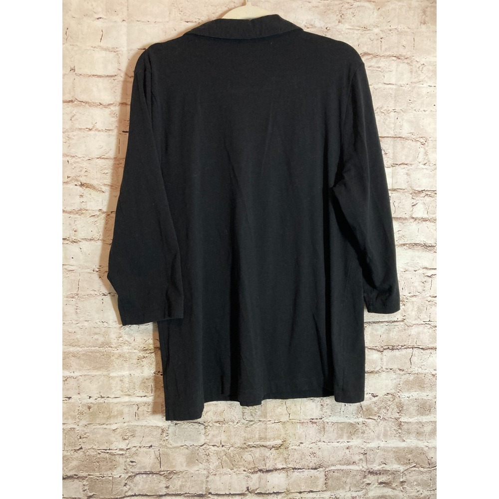 D&Co. Top Womens Large Black Button Up Jersey Cotton Stretch Pearl Buttons - Picture 9 of 11
